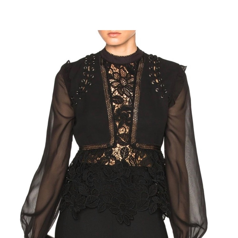 Self-Portrait Floral Guipure Lace Grommet Peplum Blouse size 0 new